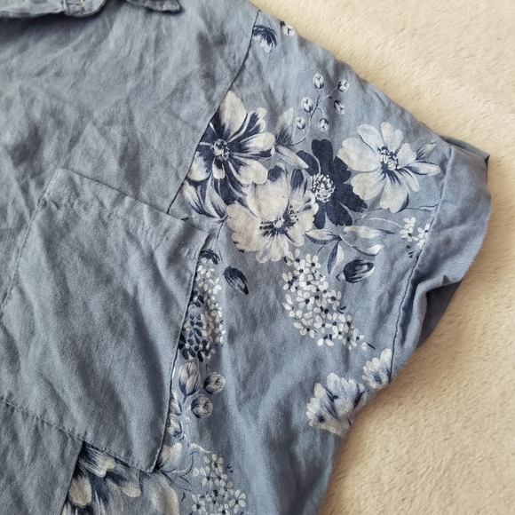 🇮🇹 FROCCELLA 100% Linen Floral Tie-Front Top One Size - Picture 7 of 11